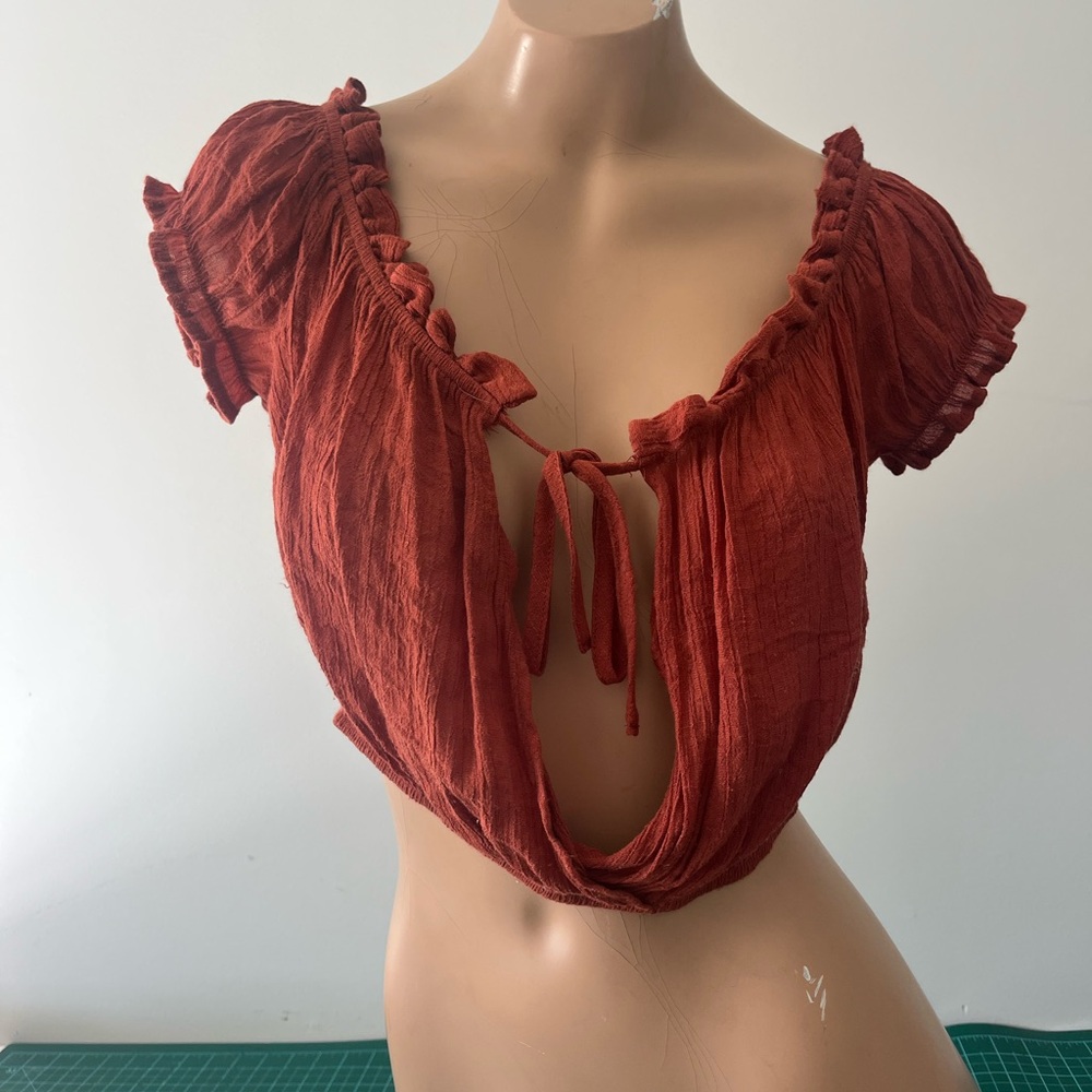 Rust Red Ruffled Women's Crop Top